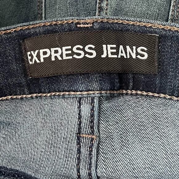 Express Size 10 Dark Wash Stretch Denim Jeans Western Slim Flare Mid Rise 2000s - Picture 5 of 12